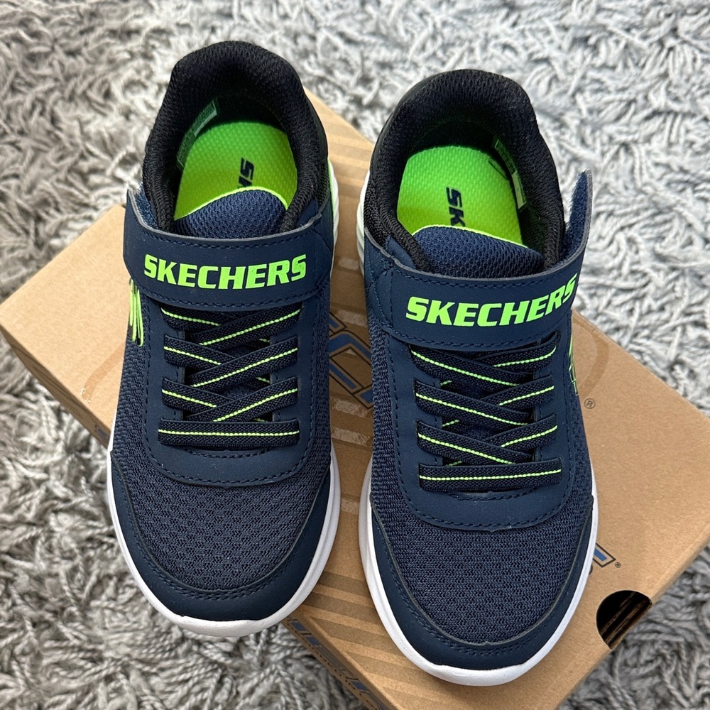 Skechers Kids' Blue and Neon Green Sneakers